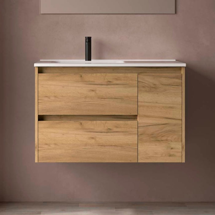 SALGAR NOJA 910 Mueble de Baño con Lavabo 2 Cajones 1 Puerta Derecha Color Roble África