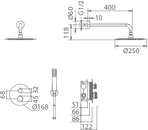 IMEX GTN047 NÁPOLES Conjunto Ducha Termostático Empotrado Cromo