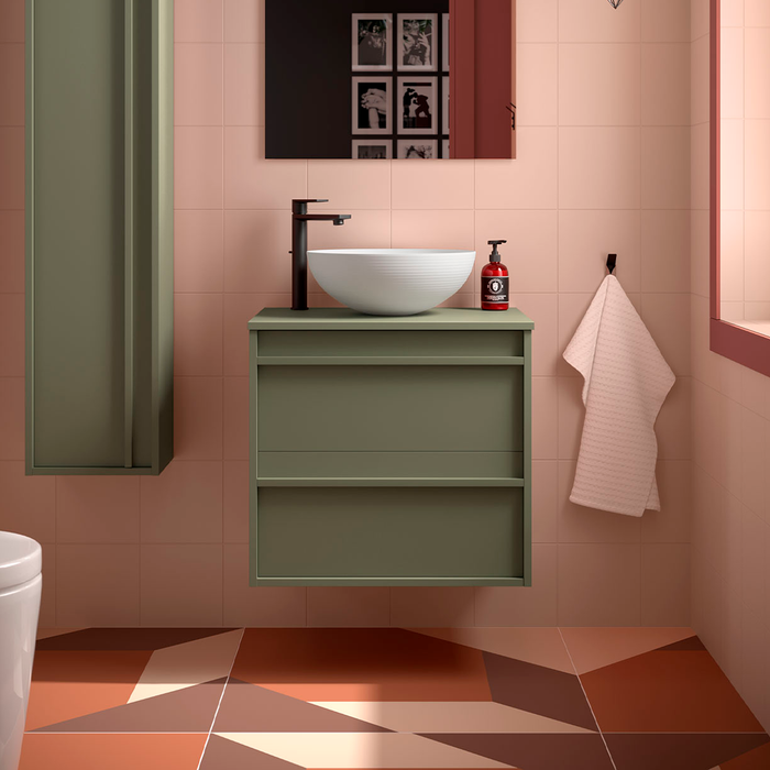 SALGAR ATTILA Mueble de Baño con Tapa Encimera 2 Cajones Color Verde Mate