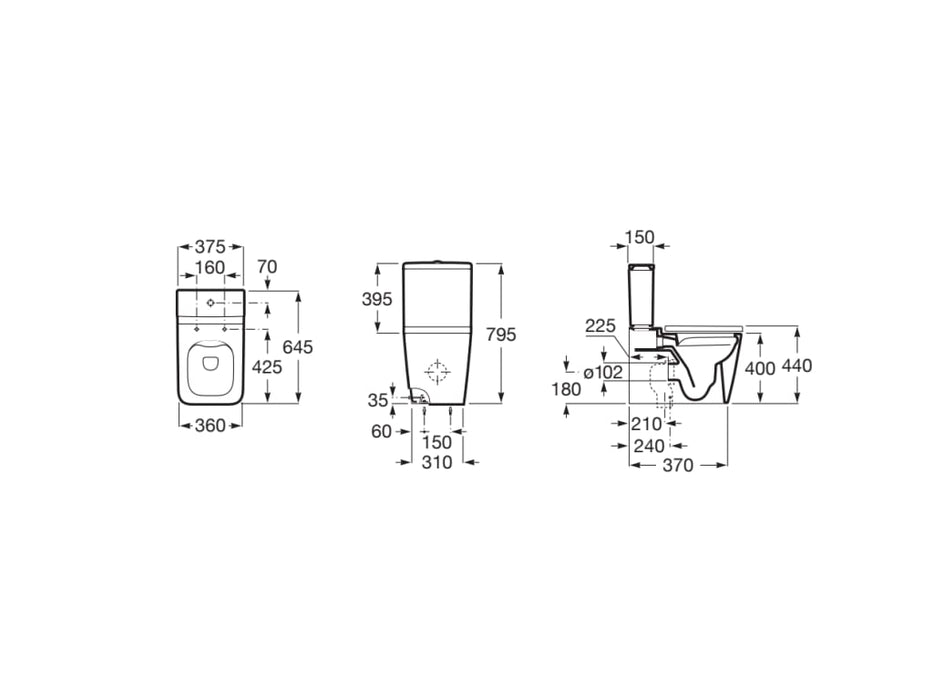 ROCA A342536000 INSPIRA SQUARE Taza Rimless Salida Dual Blanco Brillo