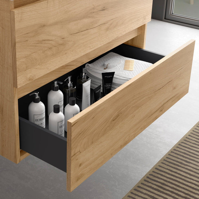 SALGAR BEQUIA Mueble de Baño con Lavabo 2 Cajones 2 Huecos Roble África Negro Derecha