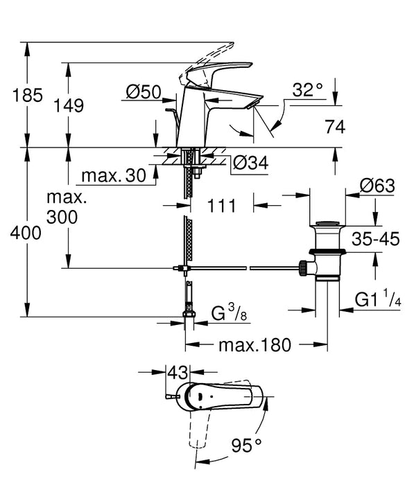 GROHE 23 969 003 EUROSMART Grifo Monomando Lavabo S Cromo