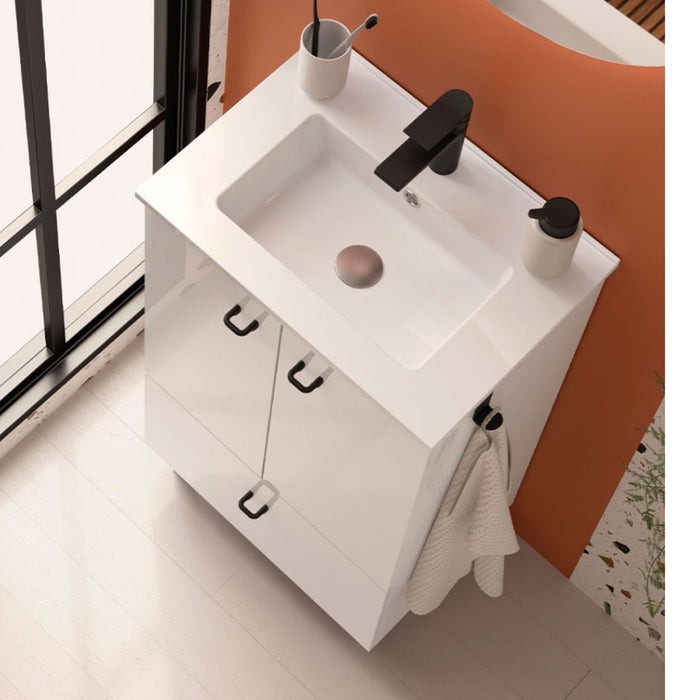 SALGAR INARA Mueble+Lavabo 2P+1C Fondo Reducido Blanco Brillo