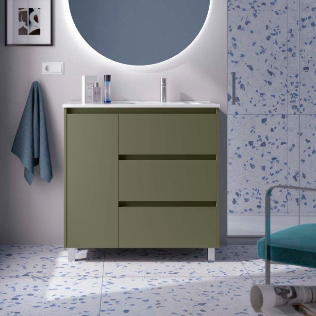 SALGAR NOJA 910 Mueble de Baño con Lavabo 3 Cajones 1 Puerta Izquierda Color Verde Mate