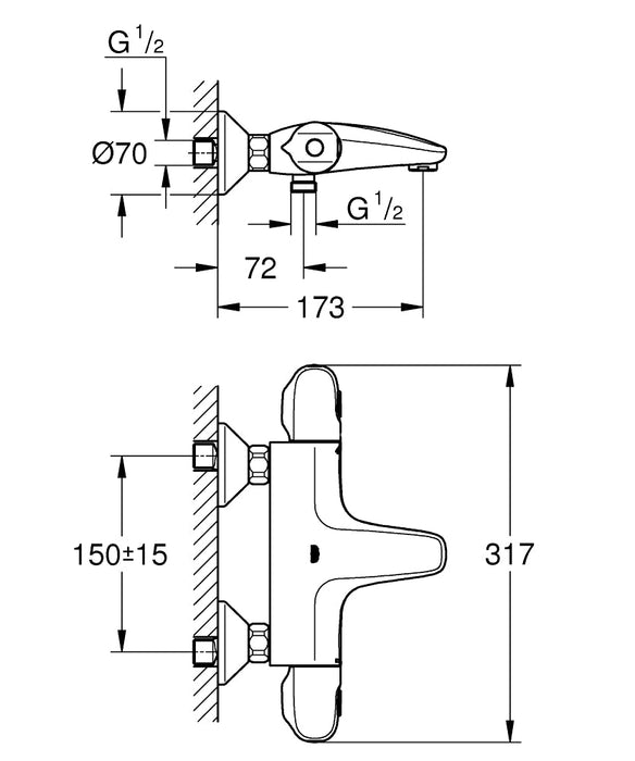GROHE 34 816 003 GROHTHERM 1000 PRO Grifo Termostático Baño Ducha Sin Equipo Cromo