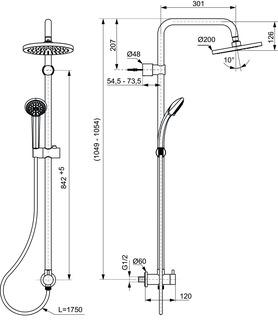 IDEAL STANDARD A5689AA IDEALRAIN Columna Ducha Fija 200D 3F, 100D Para Empotrar Sin Grifo