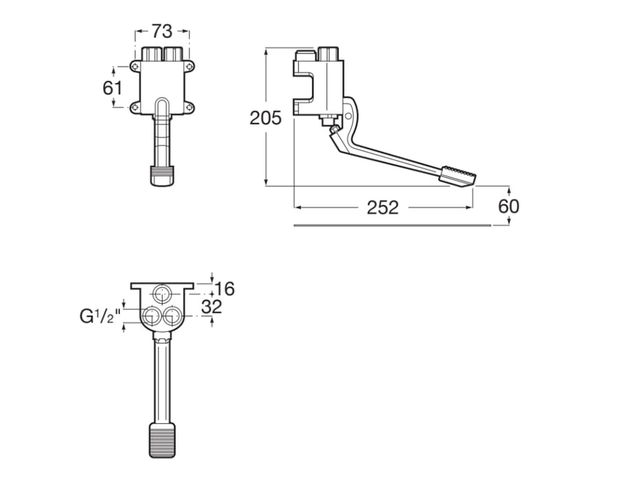 ROCA A505128900 INSTANT FOOT Grifo Mezclador Progresivo de Pedal A Pared Accionamiento con El Pie Cromo