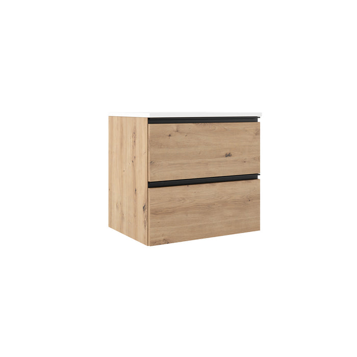 VISOBATH GRANADA Conjunto Completo Mueble de Baño Suspendido 2 Cajones Color Roble Costa Tirador Negro