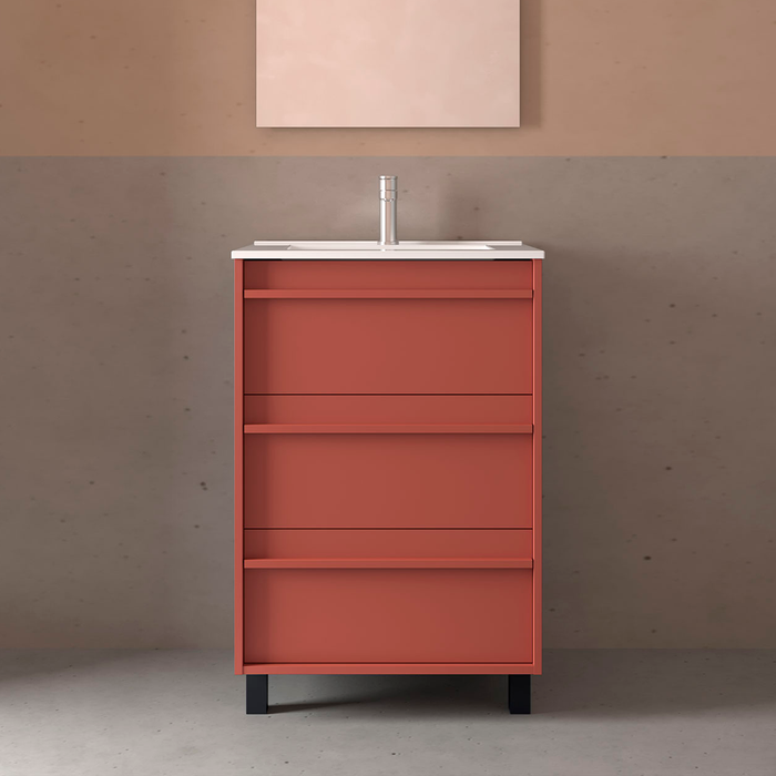SALGAR ATTILA Mueble de Baño con Lavabo 3 Cajones Color Rojo Mate