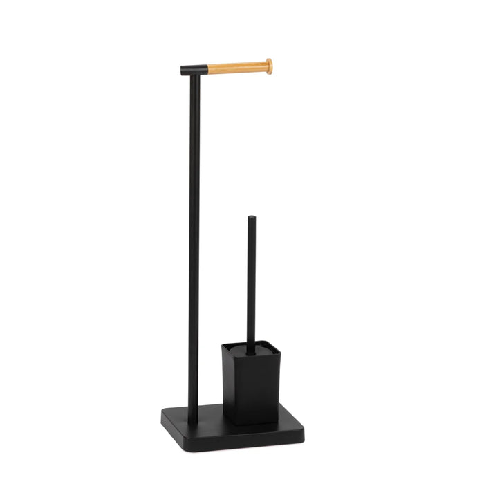ANDREA HOUSE BA72129 Portarrollo Escobillero De Baño De Bambú Y Metal Negro