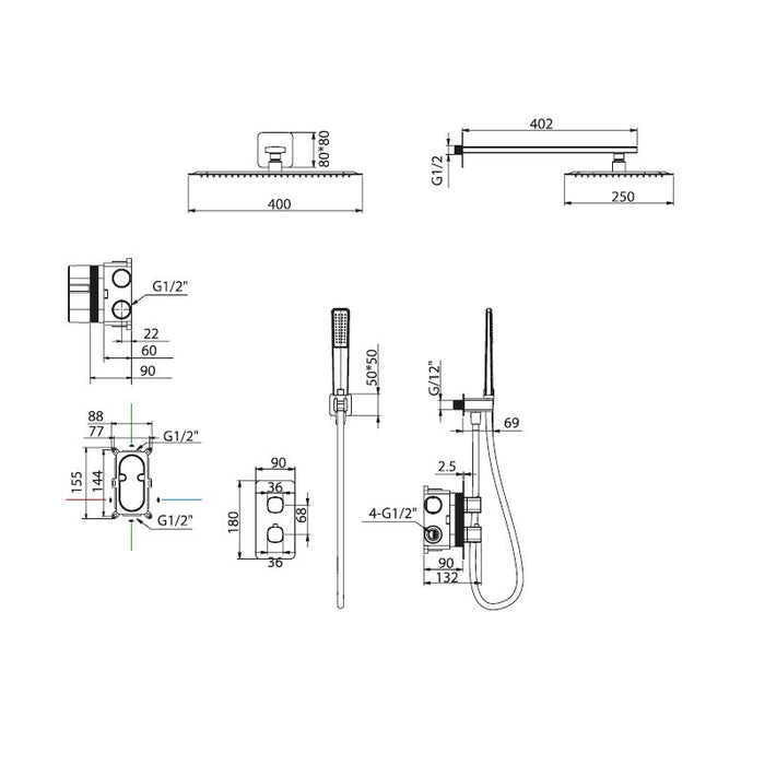 IMEX GTT064/BGM TOSCANA-AREZZO Termostatico Conjunto Empotrado Black Gun Metal