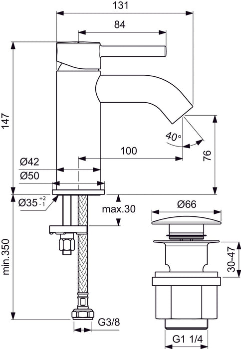 IDEAL STANDARD BC822AA CERALINE Grifo Monomando Lavabo con Válvula Clic Clac Cromo