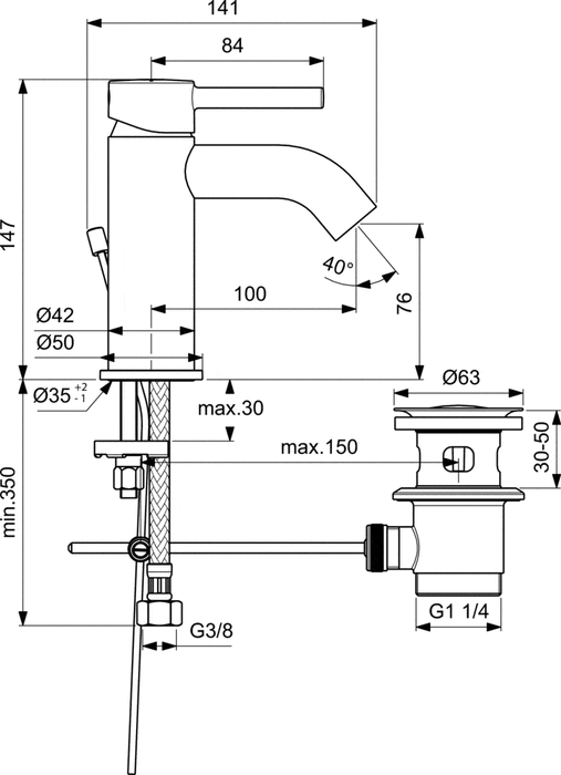 IDEAL STANDARD BC193AA CERALINE Grifo Monomando Lavabo