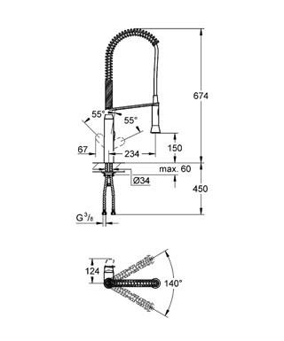 GROHE 32 950 DC0 K7 Grifo Fregadero Profesional Supersteel