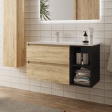 SALGAR BEQUIA Mueble de Baño con Lavabo 2 Cajones 2 Huecos Roble África Negro Derecha