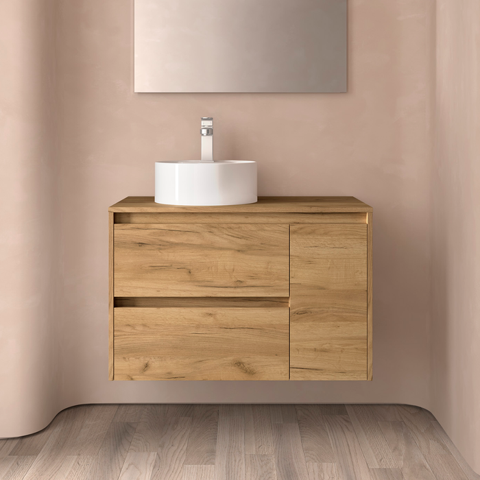 SALGAR NOJA 910 Mueble de Baño con Tapa Encimera 2 Cajones 1 Puerta Derecha Color Roble África
