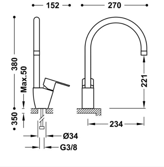 TRES 117440 BM-TRES Grifo Fregadero Vertical