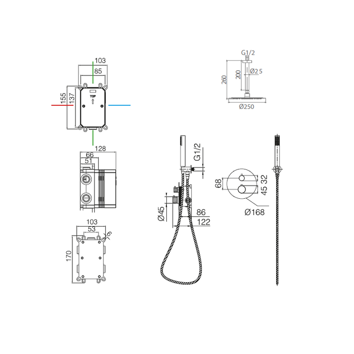 IMEX GTP063/NQ BLESS-PALAU Conjunto Grifería Termostatica Empotrada Niquel