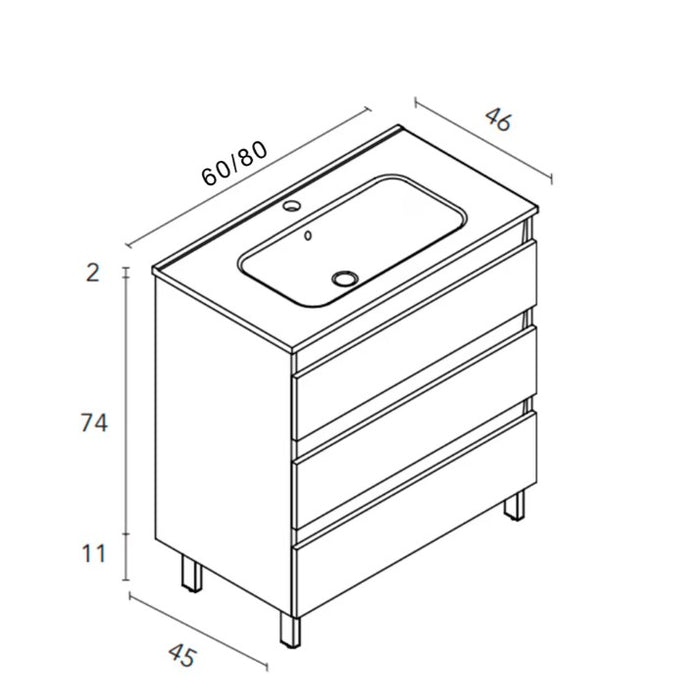 BATHME KENIA Mueble+Lavabo A Suelo 3 Cajones Blanco