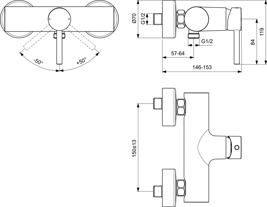 IDEAL STANDARD BC200AA CERALINE Grifo Monomando Ducha Exterior
