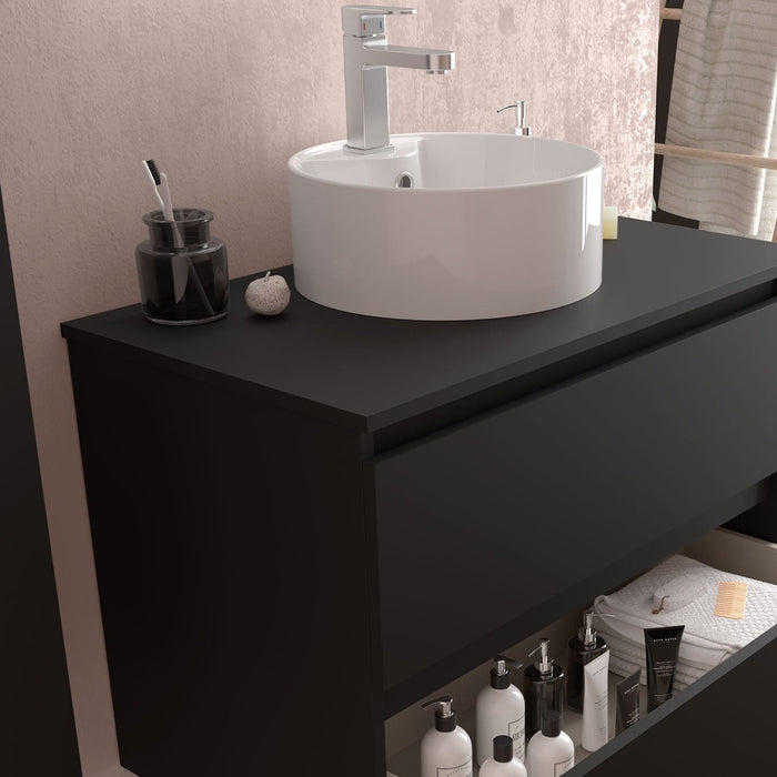 SALGAR BEQUIA Mueble de Baño con Tapa Encimera 4 cajones Color Negro Mate