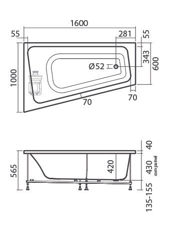 SANITANA NEXO ANGULAR Bañera Izquierda Acrílico Blanco Brillo