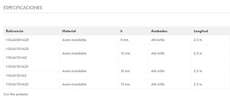 EMAC NOVOPARED Perfil Acero Inox Brillo