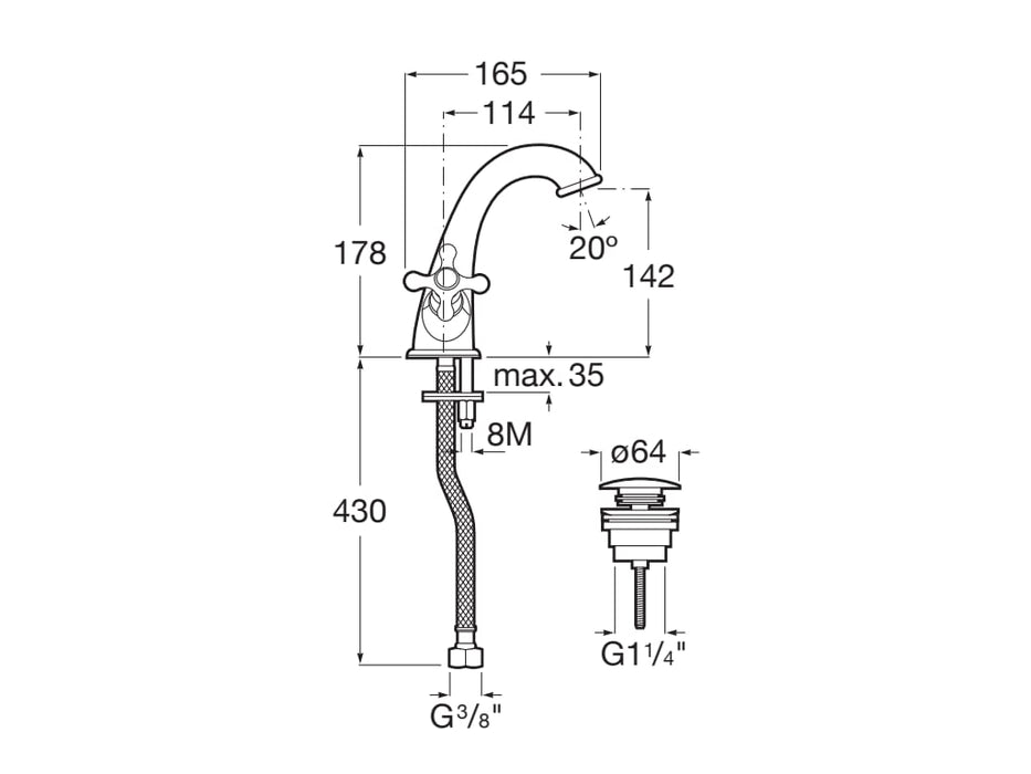ROCA A5A3A4BC00 CARMEN Grifo Bimando Lavabo con Desagüe Click-Clack Cromo