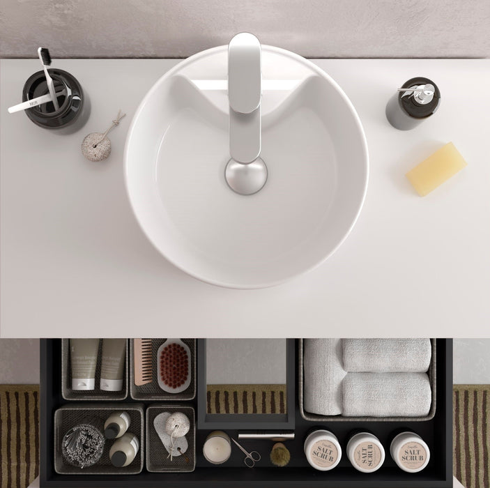 SALGAR BEQUIA Mueble de Baño con Lavabo de Posar y Encimera 2 Cajones 2 Huecos Blanco Mate Roble