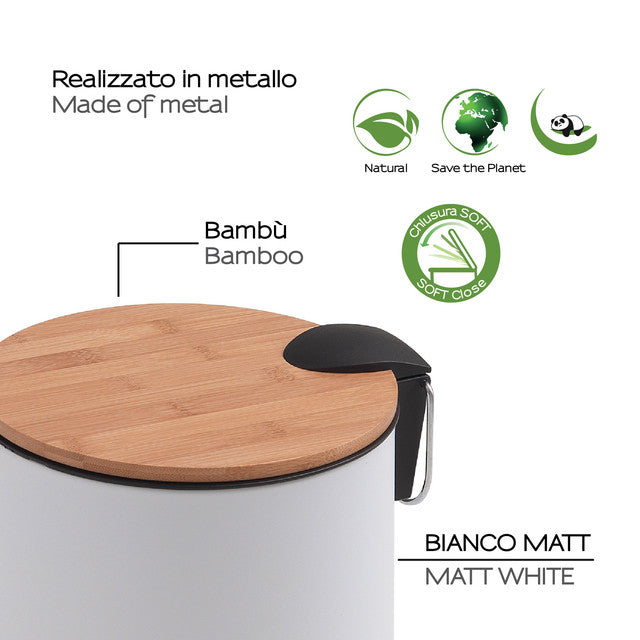 GEDY 14094000000 KENTA Papelera Caída Amortiguada 5 Litros Natural-Blanco Mate