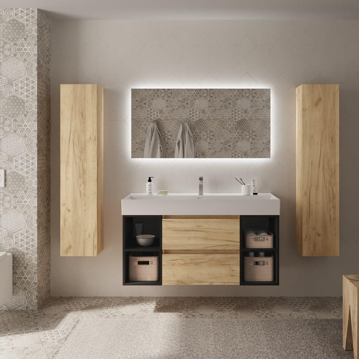 SALGAR 102234 BEQUIA Mueble de Baño con Lavabo 120 2 Cajones y 4 Huecos Roble África Negro