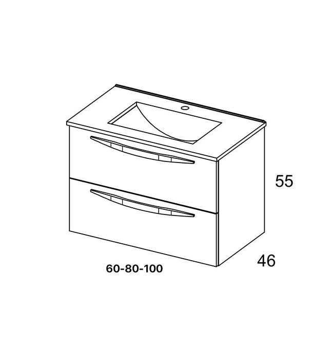 VISOBATH ARCO Mueble de Baño con Lavabo Suspendido 2 Cajones Blanco Mate