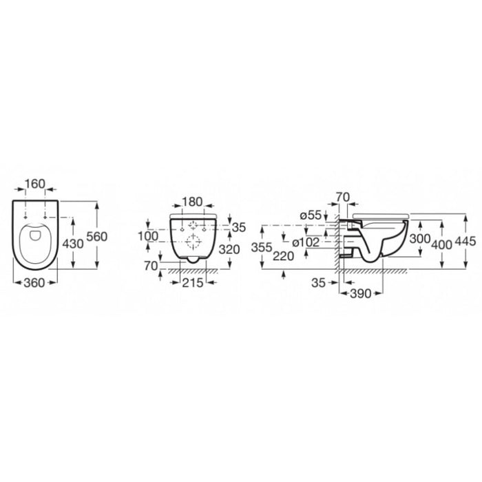ROCA A34624L000 MERIDIAN Taza Rimless Inodoro Suspendido