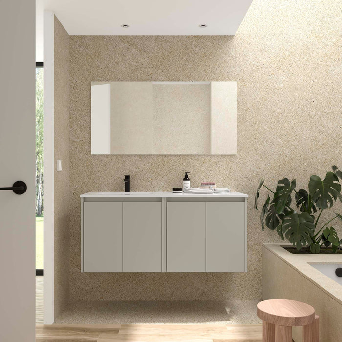 SALGAR 118847 NOJA Mueble+Lavabo+Espejo 4 Puertas 120 cm Color Gris Satinado Encimera Derecha