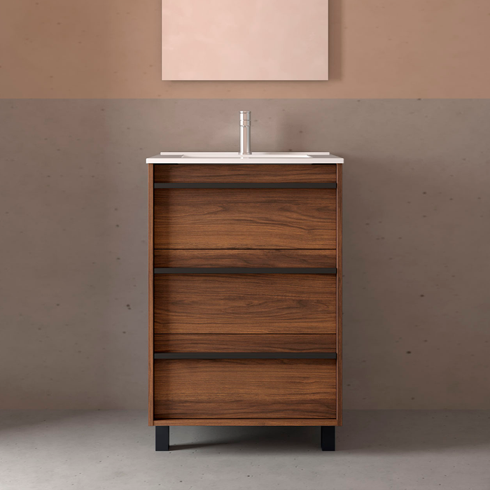 SALGAR ATTILA Mueble de Baño con Lavabo 3 Cajones Color Nogal Maya