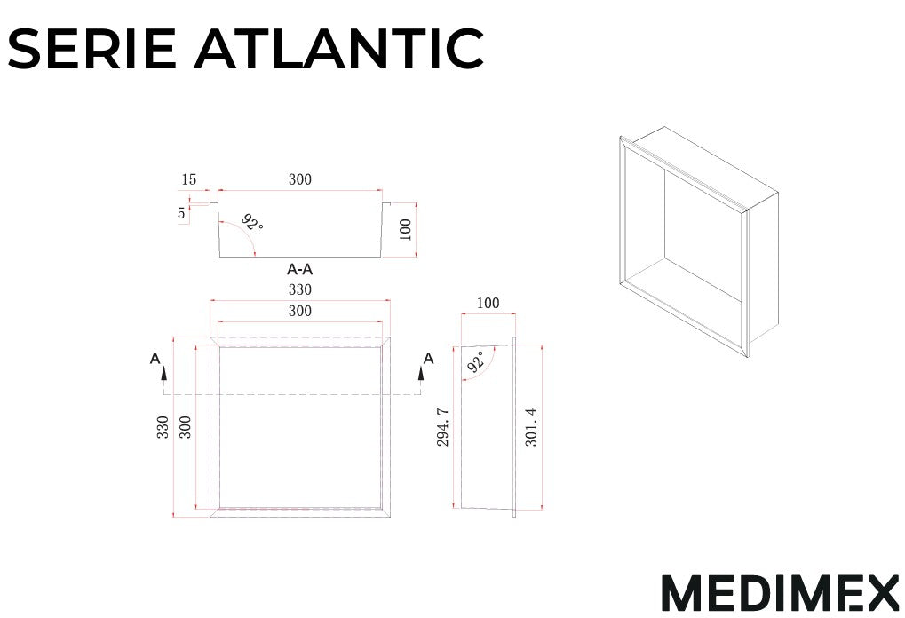MEDIMEX HOR001/NG ATLANTIC Hornacina 33x33 Negro Mate