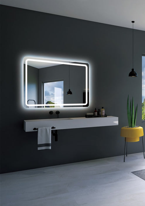 LEDIMEX GREC013/120 GRECIA Espejo LED Cuadrado Canto Redondeado Luz Frontal Cromo 120x80 cm