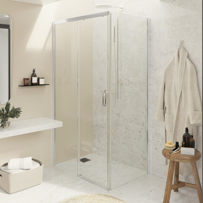 BATHME NOEL-3 Mampara Ducha Lateral Fijo+Frontal Corredera Cromo Transparente