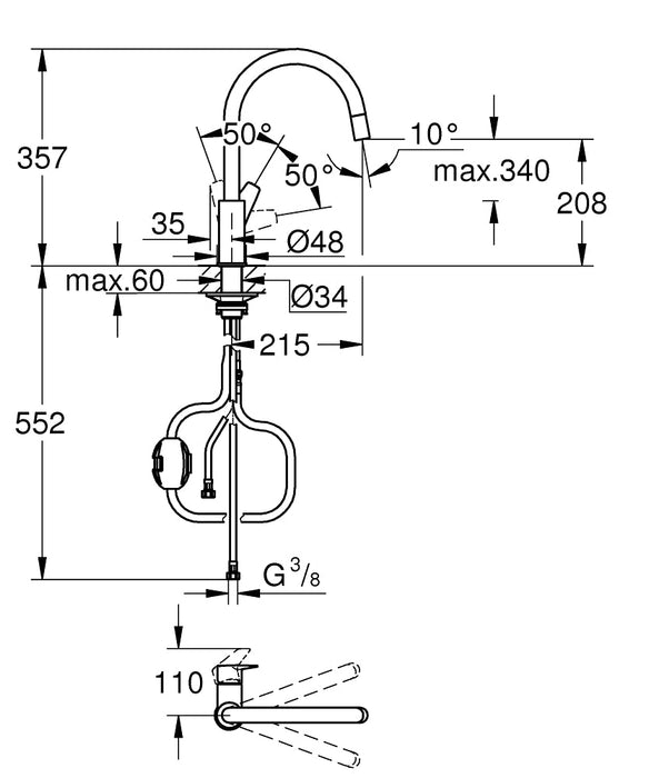 GROHE 30 536 000 BAUEDGE Grifo Monomando Fregadero Cocina Cromo