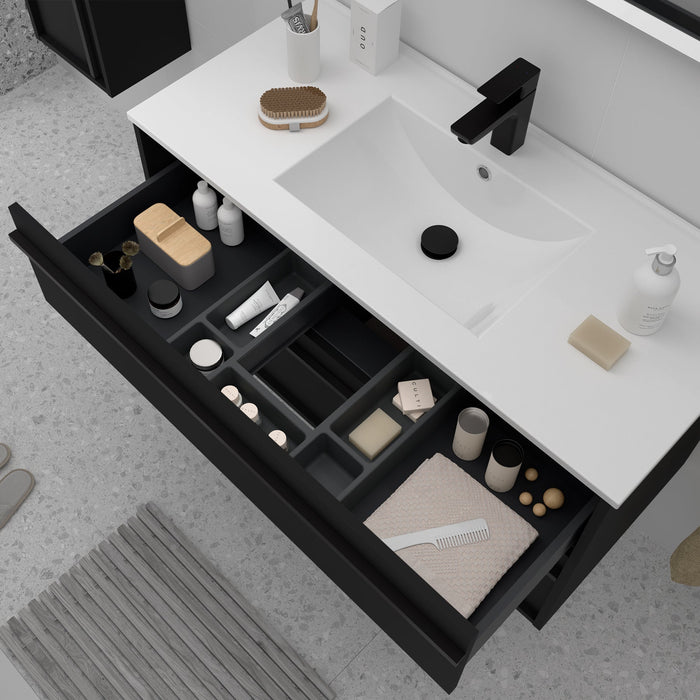 SALGAR 105161 ATTILA Mueble de Baño con Lavabo 6 Cajones 120 cm Color Negro Mate