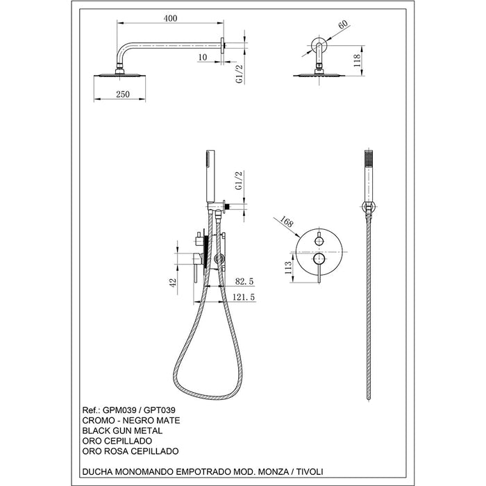 IMEX GPM039/NG MONZA Conjunto Grifo Ducha Monomando Empotrado Negro Mate