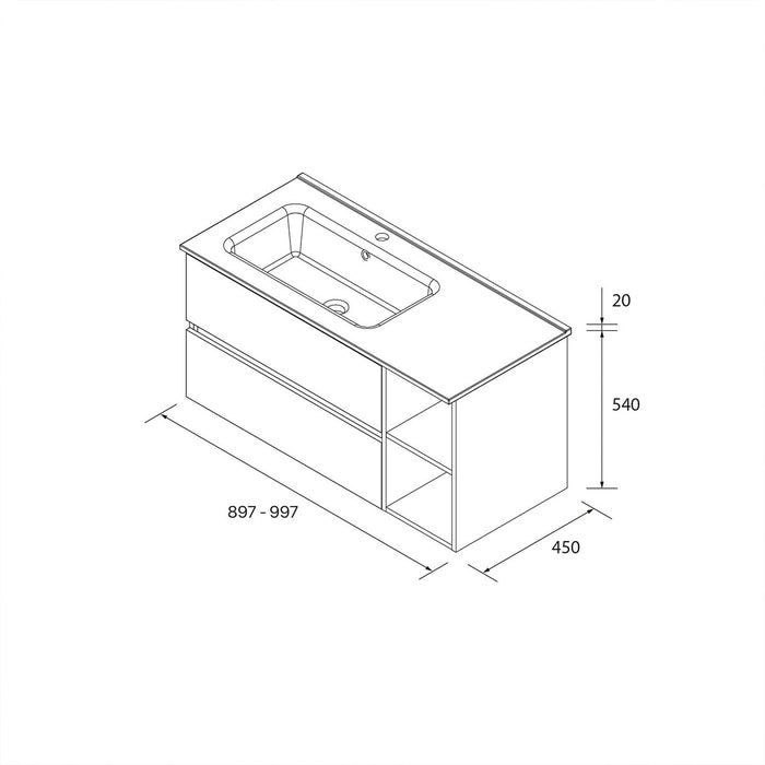 SALGAR BEQUIA Mueble de Baño con Lavabo 2 Cajones 2 Huecos Izquierda Negro Mate