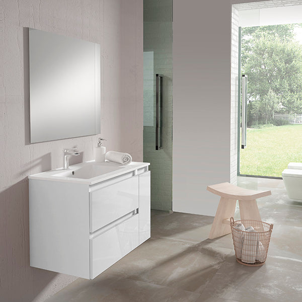 VISOBATH BOX Conjunto Mueble de Baño Izquierda 2C+1P Suspendido Blanco Nieve Brillo