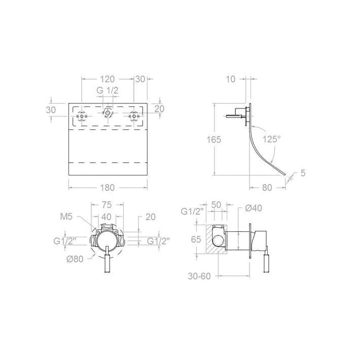 RAMONSOLER 7520 ATICA Monomando Empotrado Para Lavabo Caño 19 cm