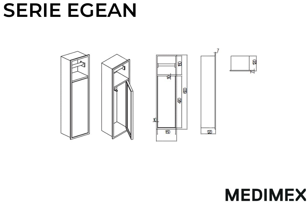 MEDIMEX HOR007/BGM EGEAN Hornacina Con Puerta Y Portarrollos 17x60 Black Gun Metal
