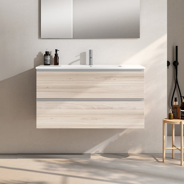 VISOBATH GRANADA Mueble de Baño con Lavabo Suspendido 2 Cajones Color Aliso Tirador Aluminio