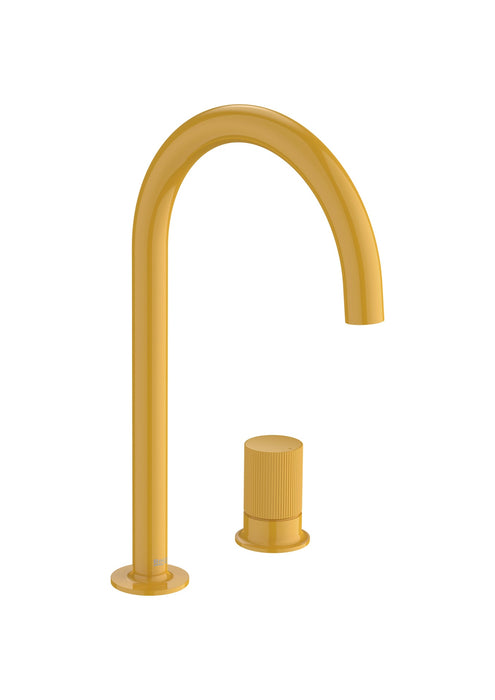 ROCA A5A3D3FP10 NU Grifo Monomando Lavabo con Maneta de Repisa Maneta Stripes Amarillo Miel