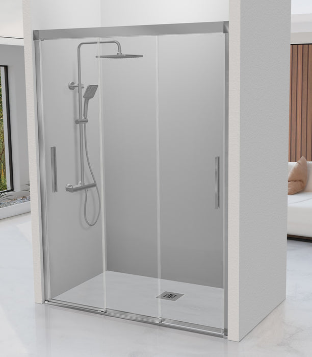 KASSANDRA ESTRELLA  Mampara Frente de Ducha 3 Puertas Correderas 6 mm Plata Brillo Transparente