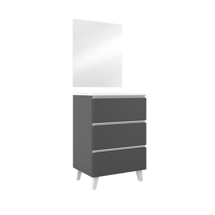 VISOBATH GRANADA Conjunto Mueble de Baño Completo 3 Cajones Color Ceniza Tirador Blanco