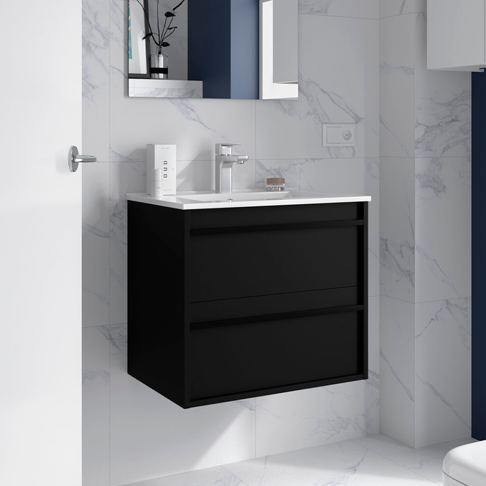 SALGAR ATTILA Mueble de Baño con Lavabo 2 Cajones Color Negro Mate
